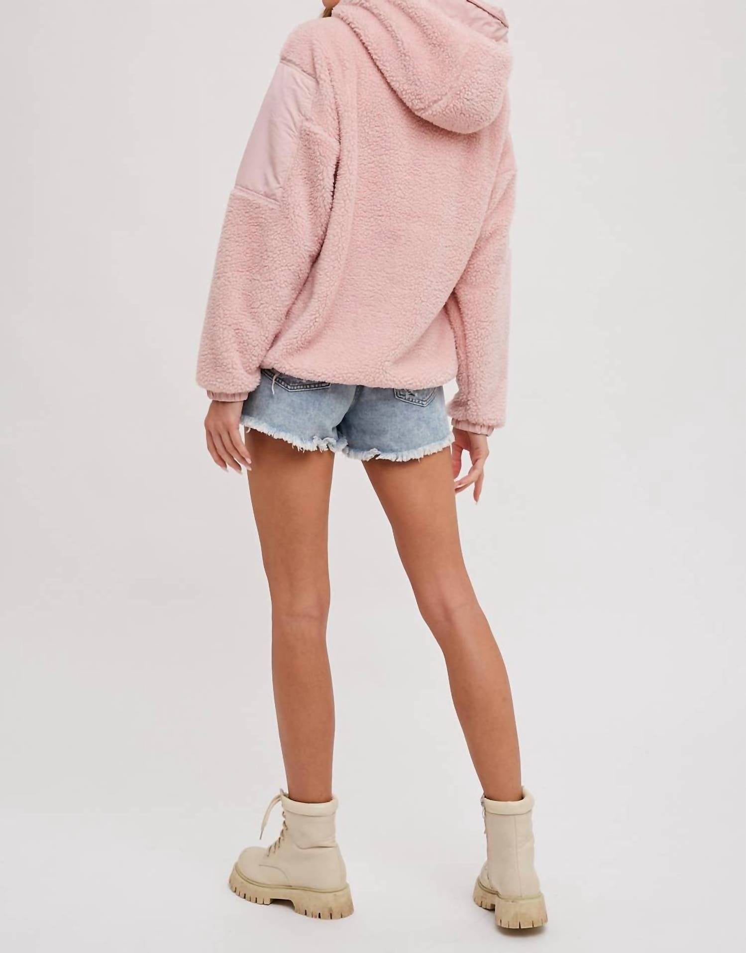 BluIvy Contrast Hoodie in dusty pink - women's top - alternate view