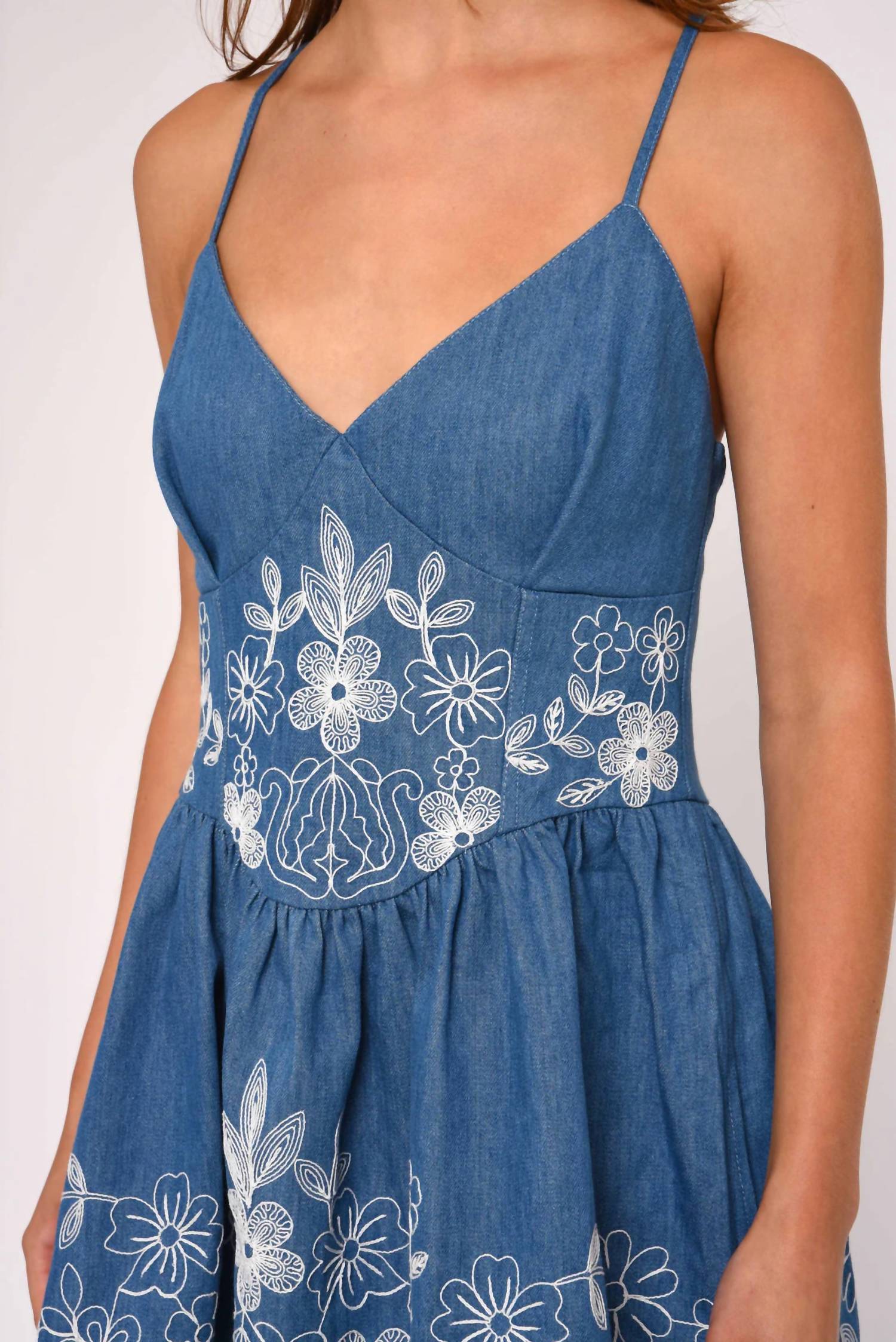 LOVE THE LABEL Nicks Mini Dress in wythe embroidered denim - women's dress - view 4
