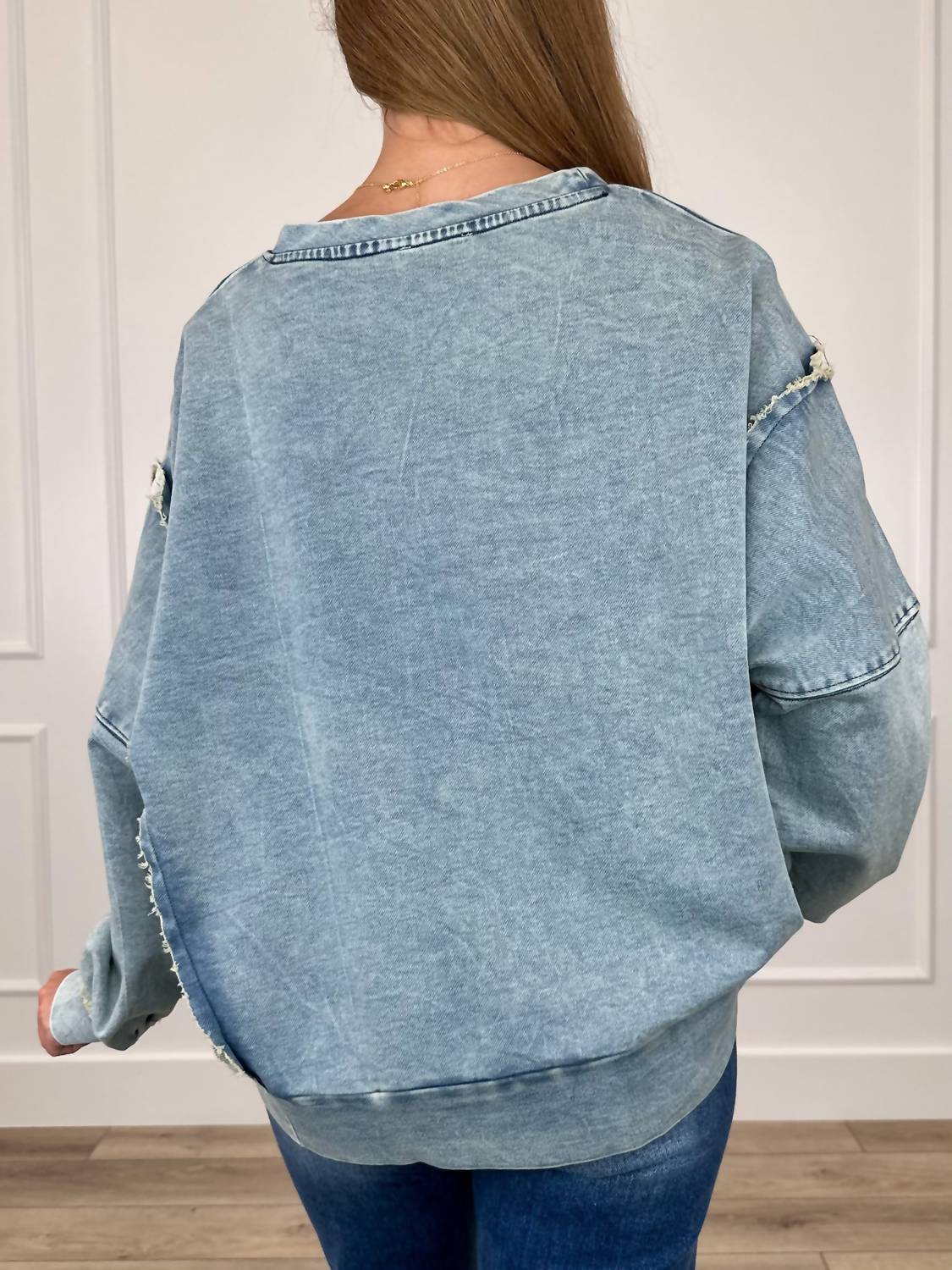 Heimish Usa - Eyelet Bow Applique Raw Edge Sweatshirt