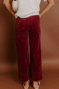 66DISCO Corduroy High Waist Wide Leg Pants in burgundy - women's jeans - detail view