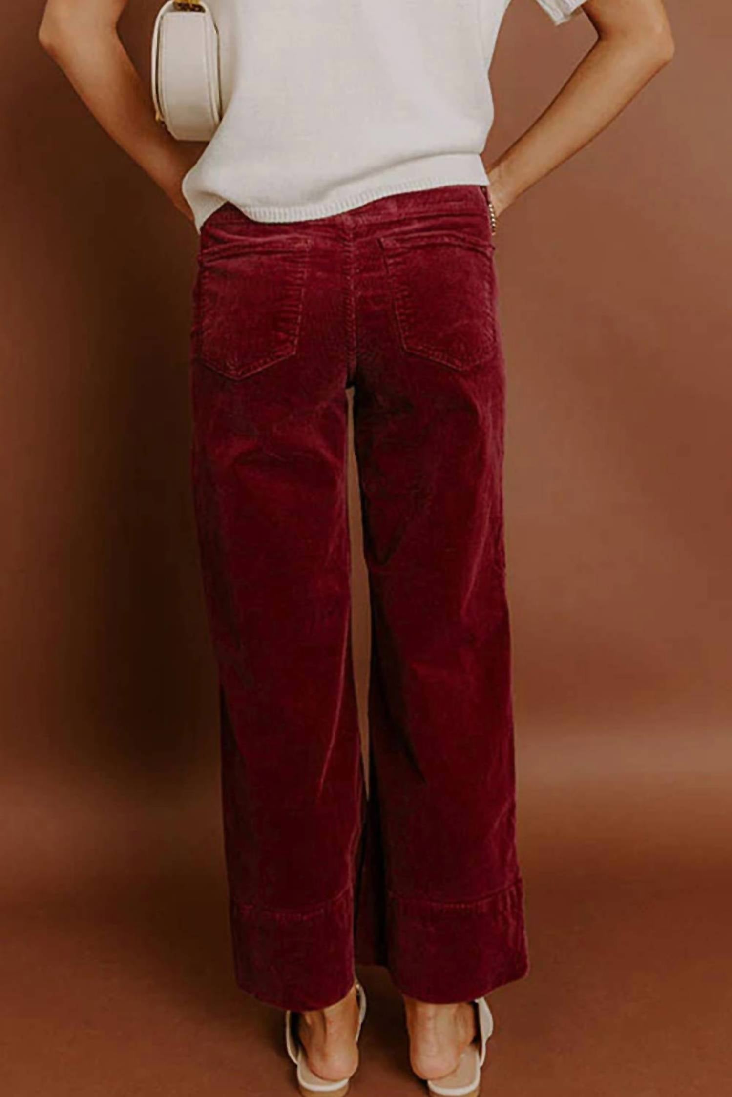 66DISCO Corduroy High Waist Wide Leg Pants in burgundy - women's jeans - detail view