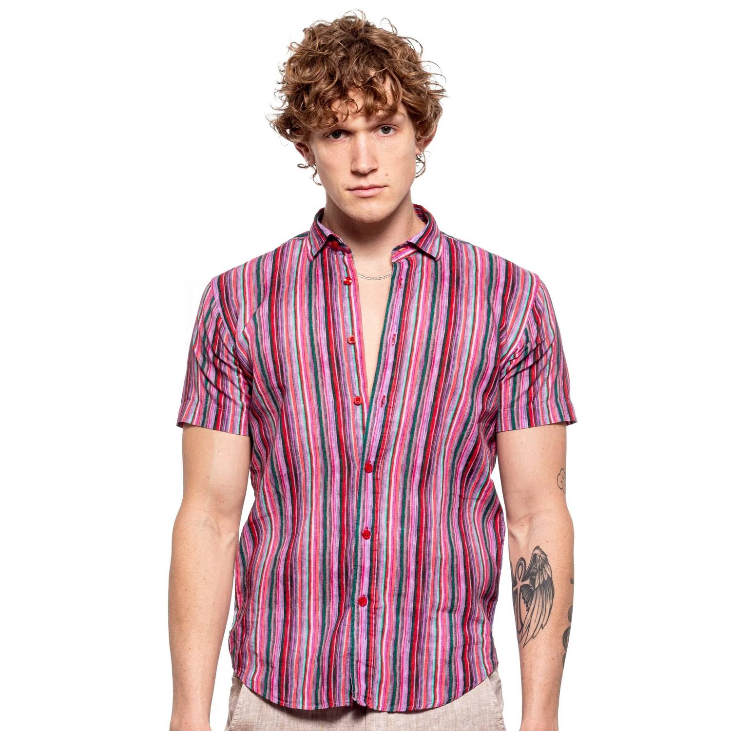 Eight X - Feelings Striped Linen Short Sleeve Shirt