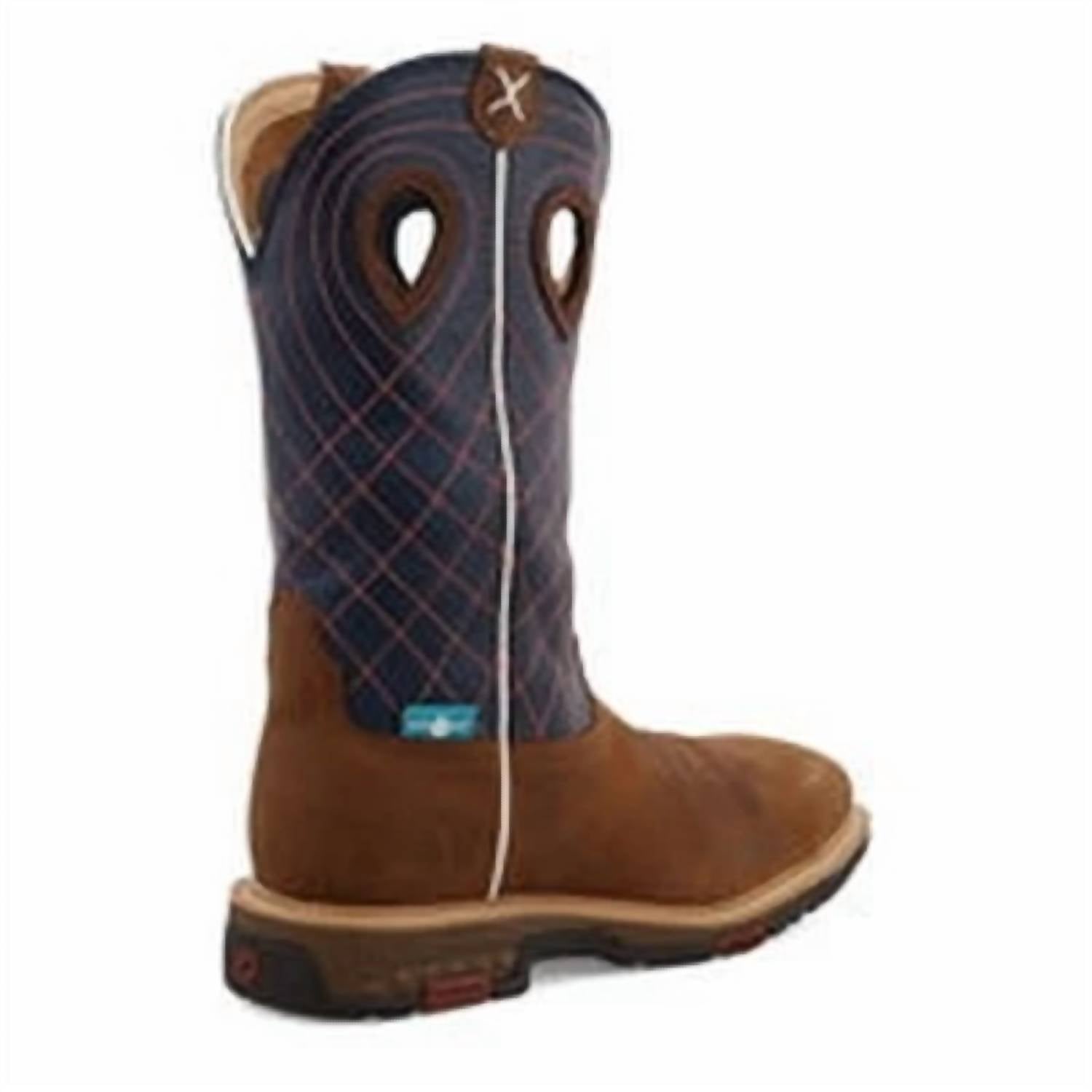 TWISTED X Women's Western Work Boot in brown navy - women's shoe - detail view