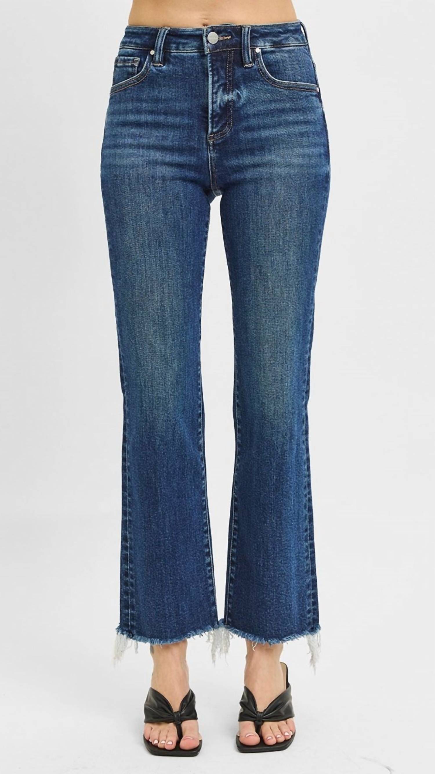 Risen - High Rise Tummy Control Frayed Straight Jeans