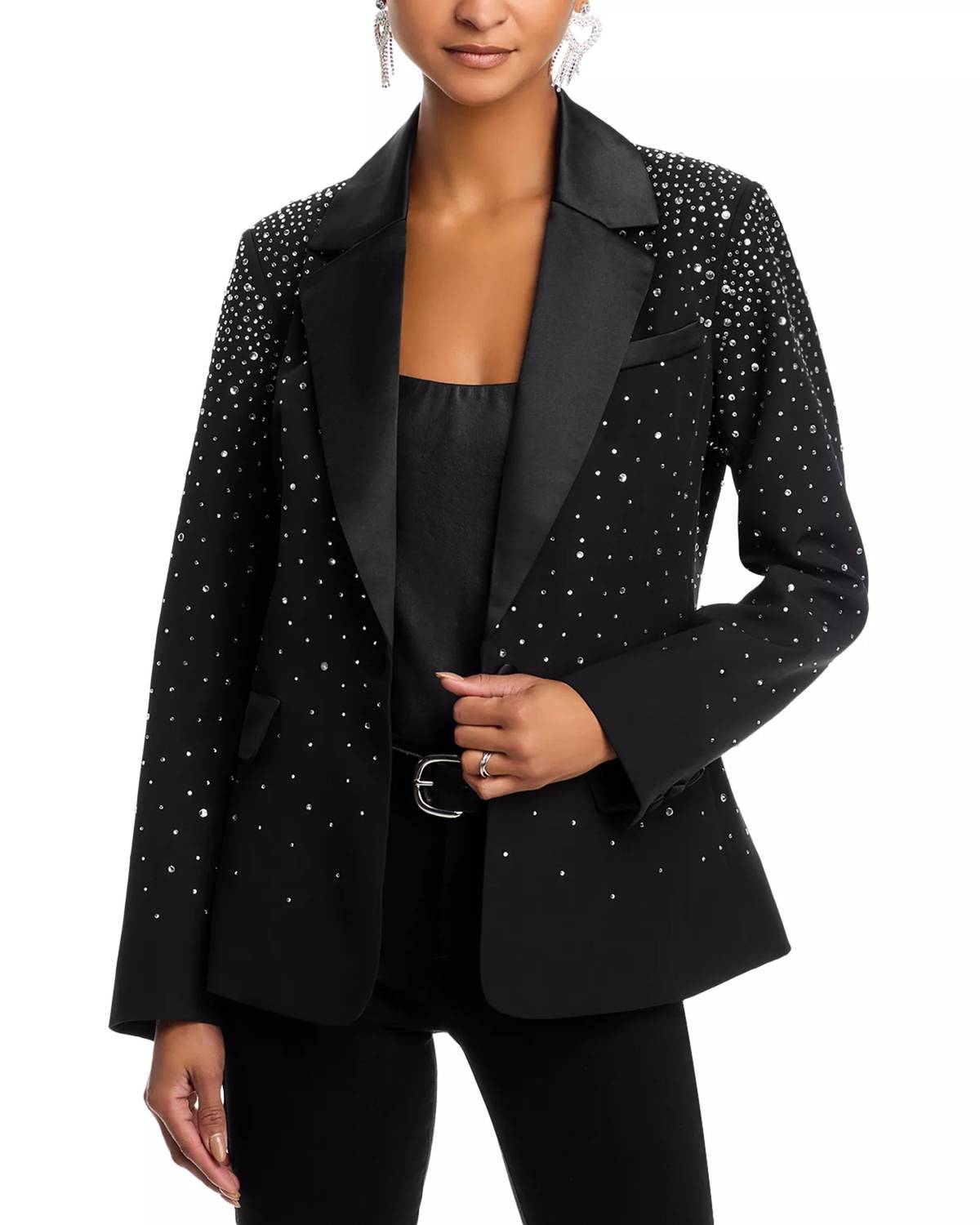Aqua x Salvatore Rizza Crystal Blazer in black white - women's jacket