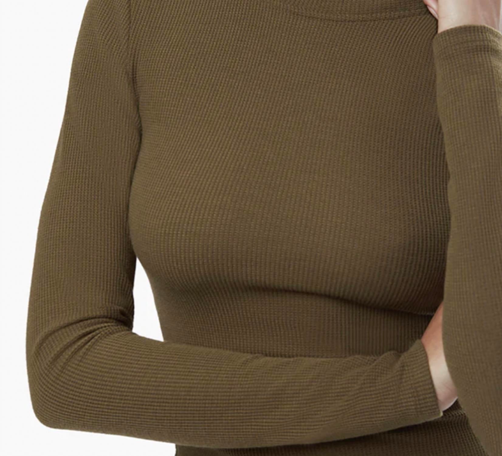 We Wore What - Fitted Waffle Crewneck Top