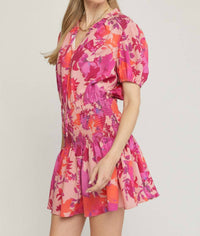 entro Floral Smocked Waist Dress in peach - women's dress - alternate view
