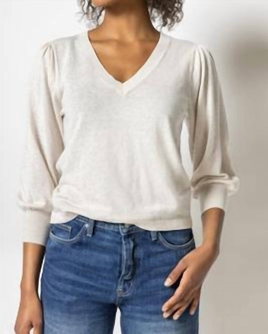 Lilla P - 3/4 Puff Sleeve V-Neck Sweater