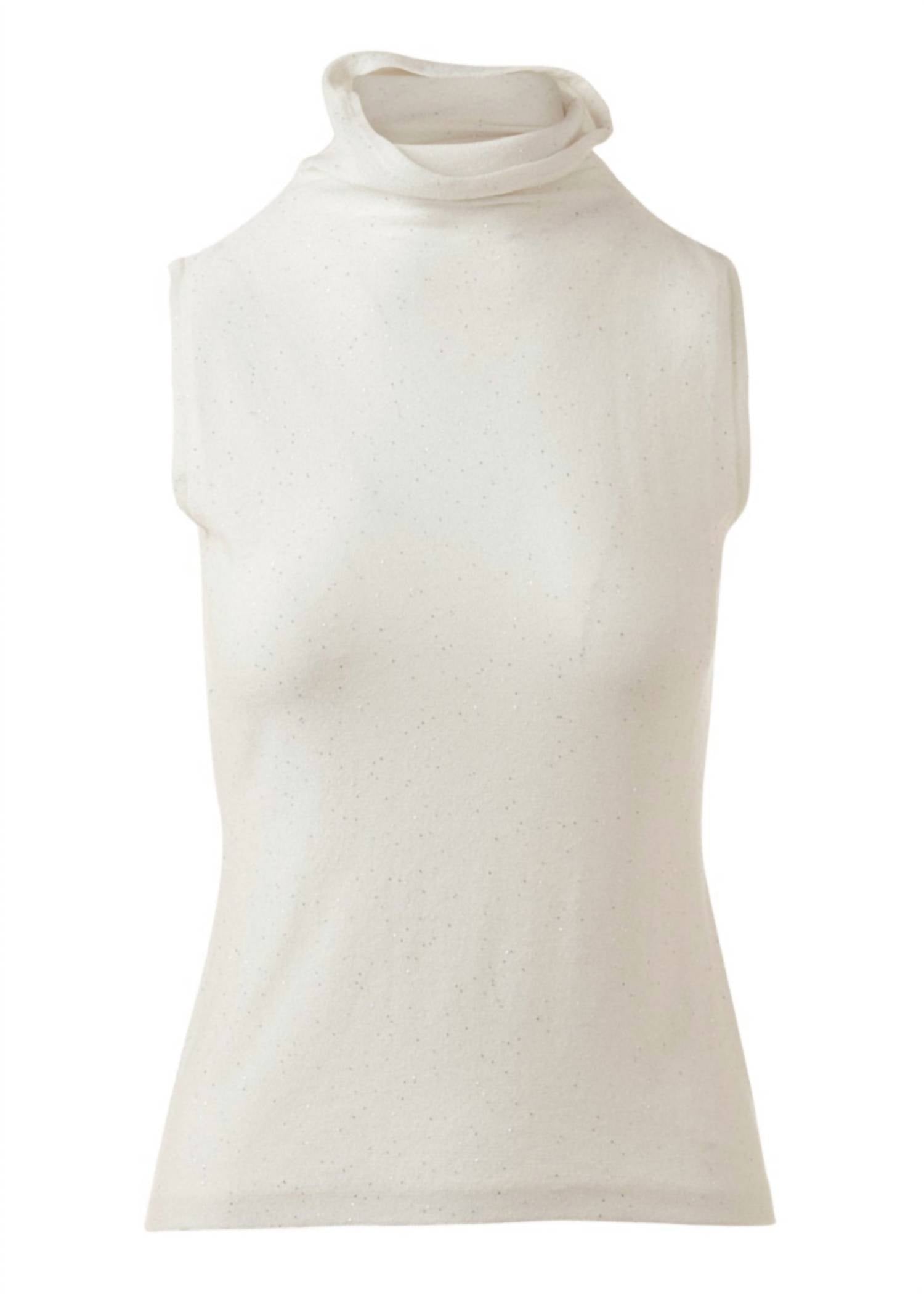 Kinross Women's Sequin Sleeveless Funnel Tank in ivory - women's tank top