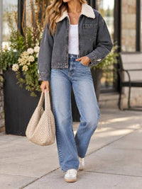 Mystree - Faux Fur Collar Denim Blouson Jacket