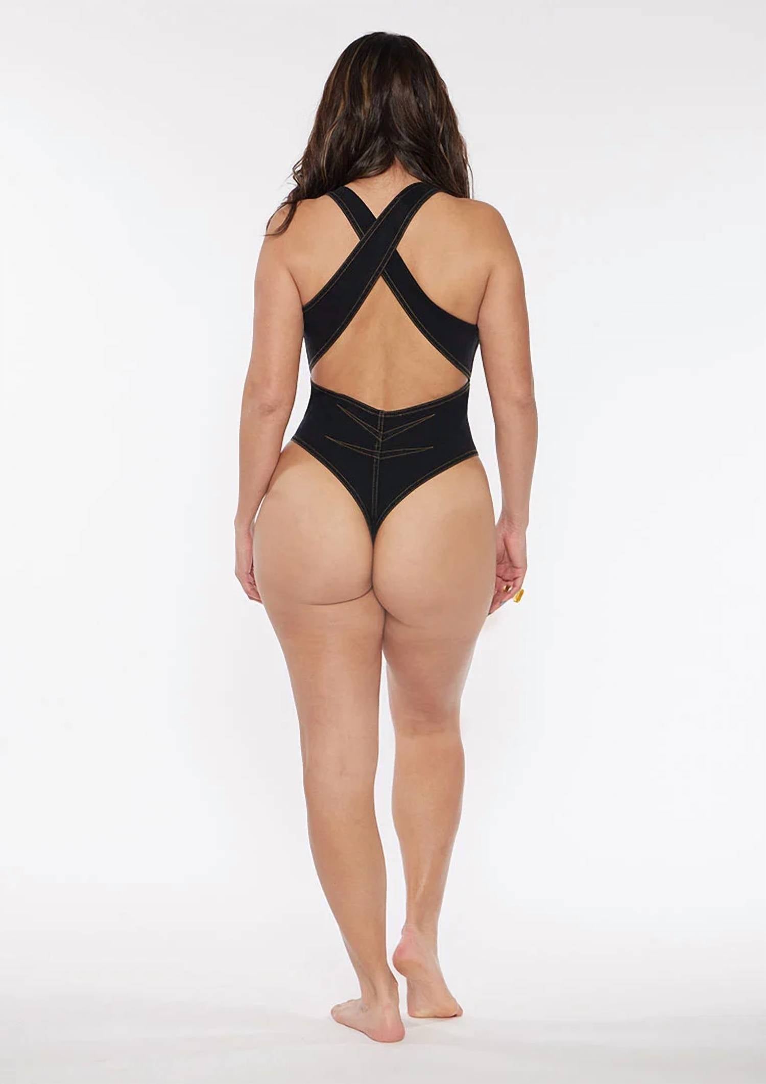 Circular Path - Scoop Neck Criss Cross Bodysuit Swimsuit