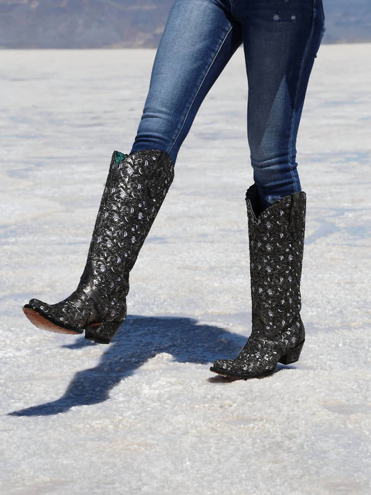 Corral - Women's Glitter Overlay & Embroidery Triad Tall Boots