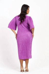 Fashion Szn Curve - Ruched Side Flutter Sleeve Midi Dress