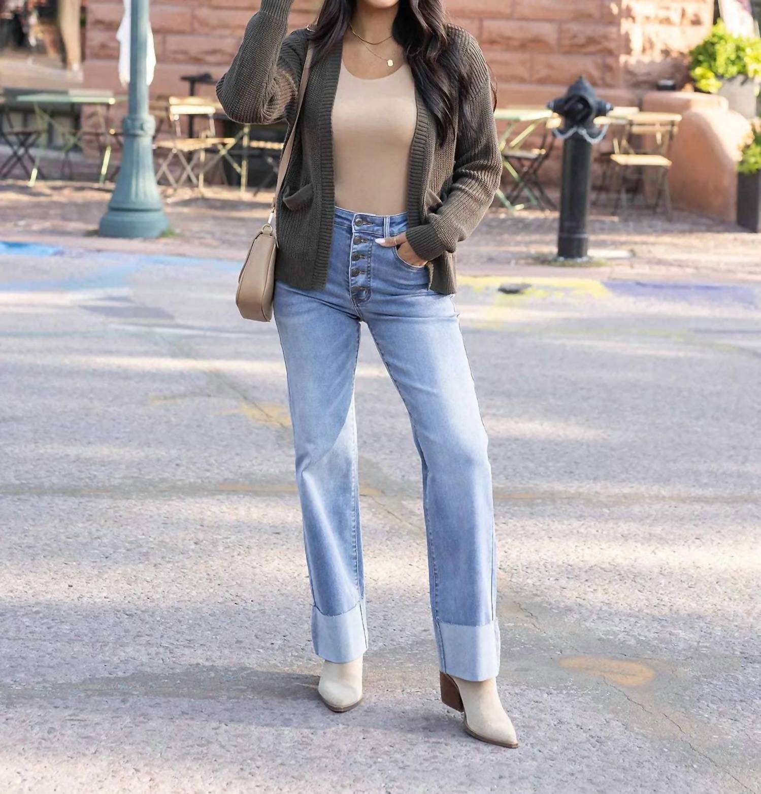 Grace And Lace - Straight Leg Cuffed Jeans