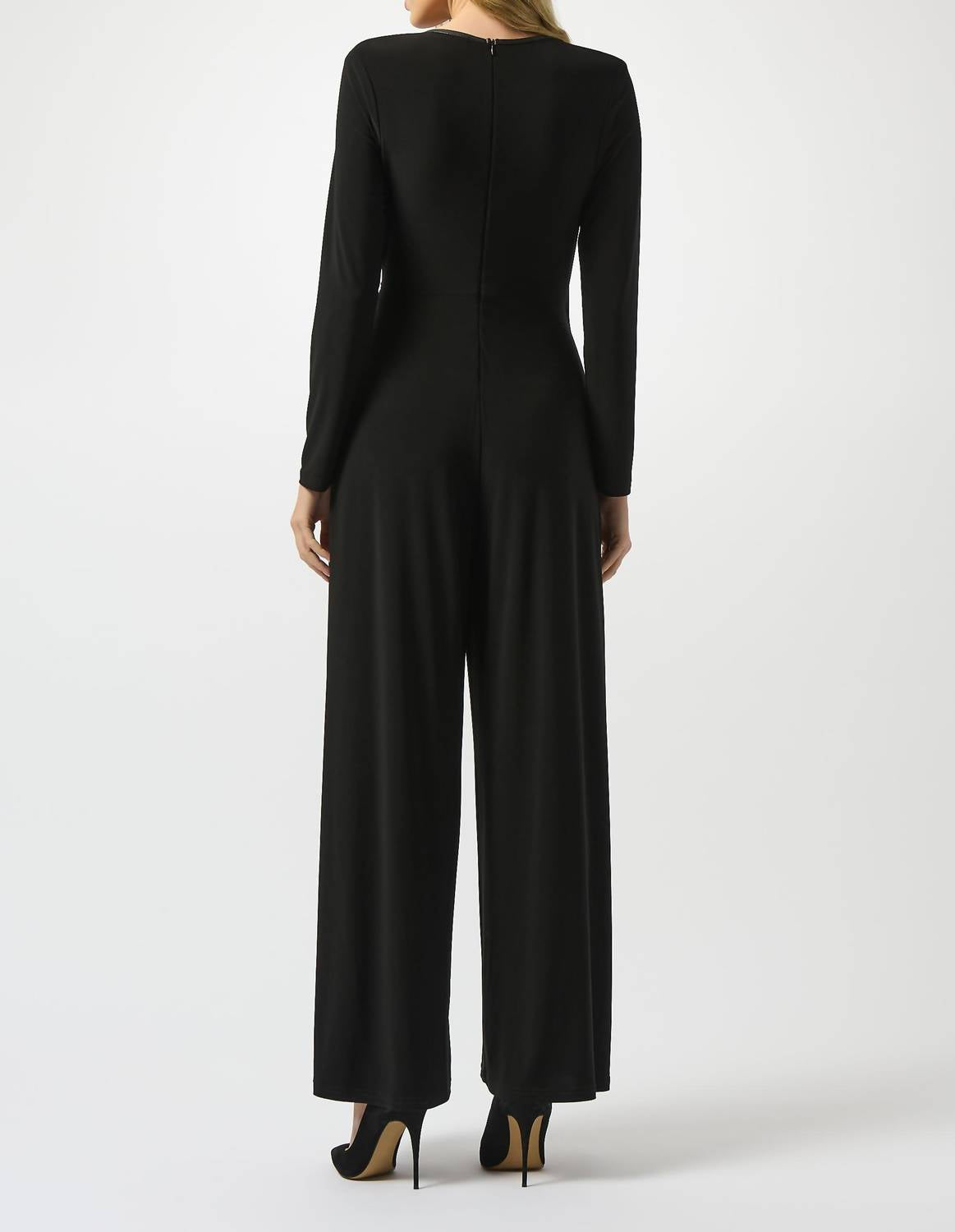 Joseph Ribkoff - Faux Leather Trim Wrap Jumpsuit