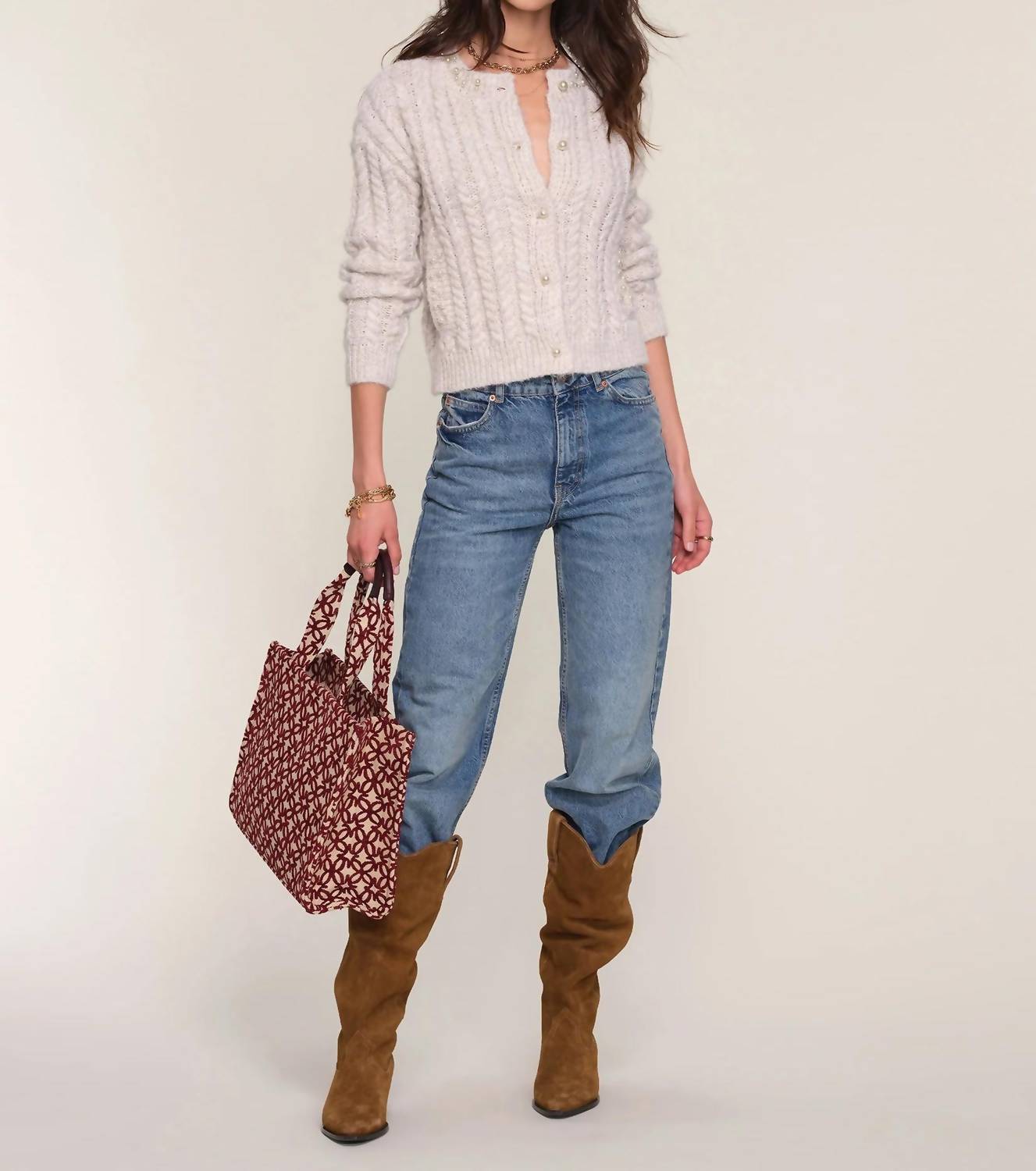 heartloom Lottie Cable Stitch Cardigan in white - women's sweater