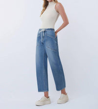 Vervet By Flying Monkey - High Rise Elastic Waistband Wide Barrel Jeans