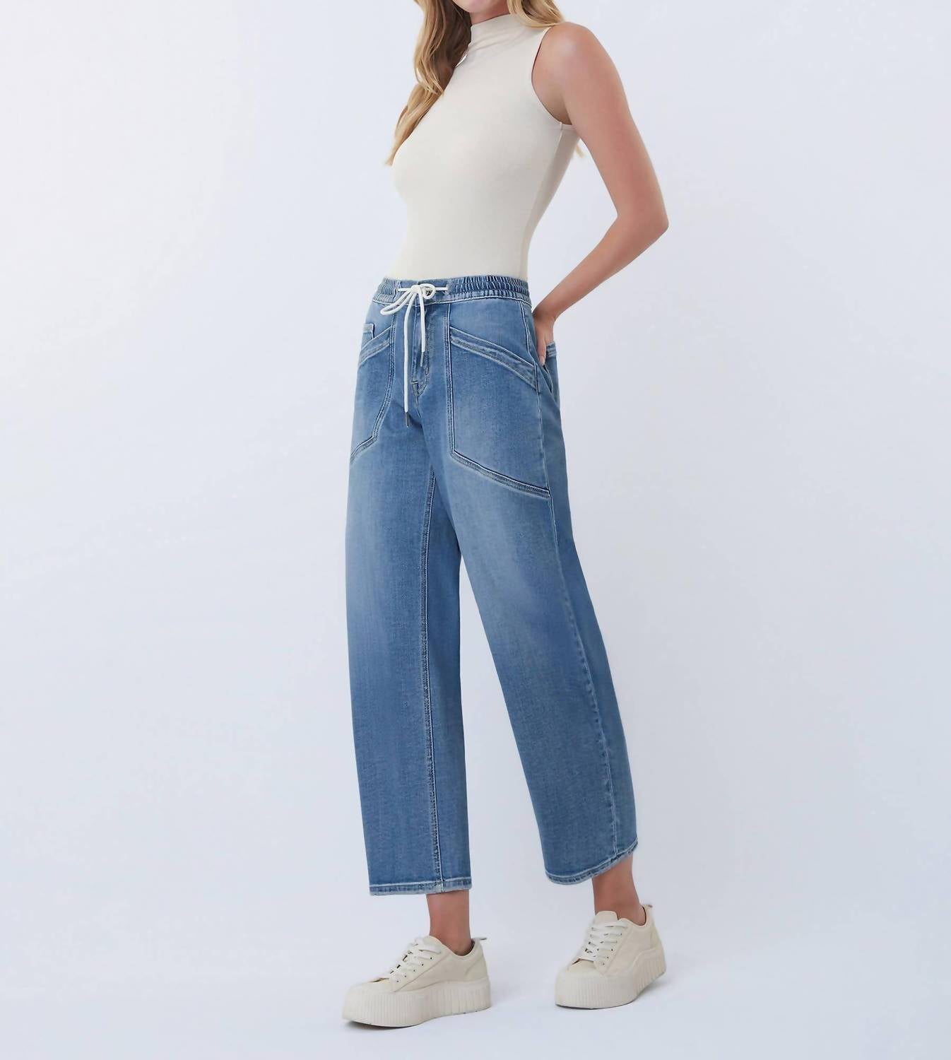 Vervet By Flying Monkey - High Rise Elastic Waistband Wide Barrel Jeans