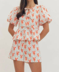 Entro - Lobster Bow Puff Sleeved Top
