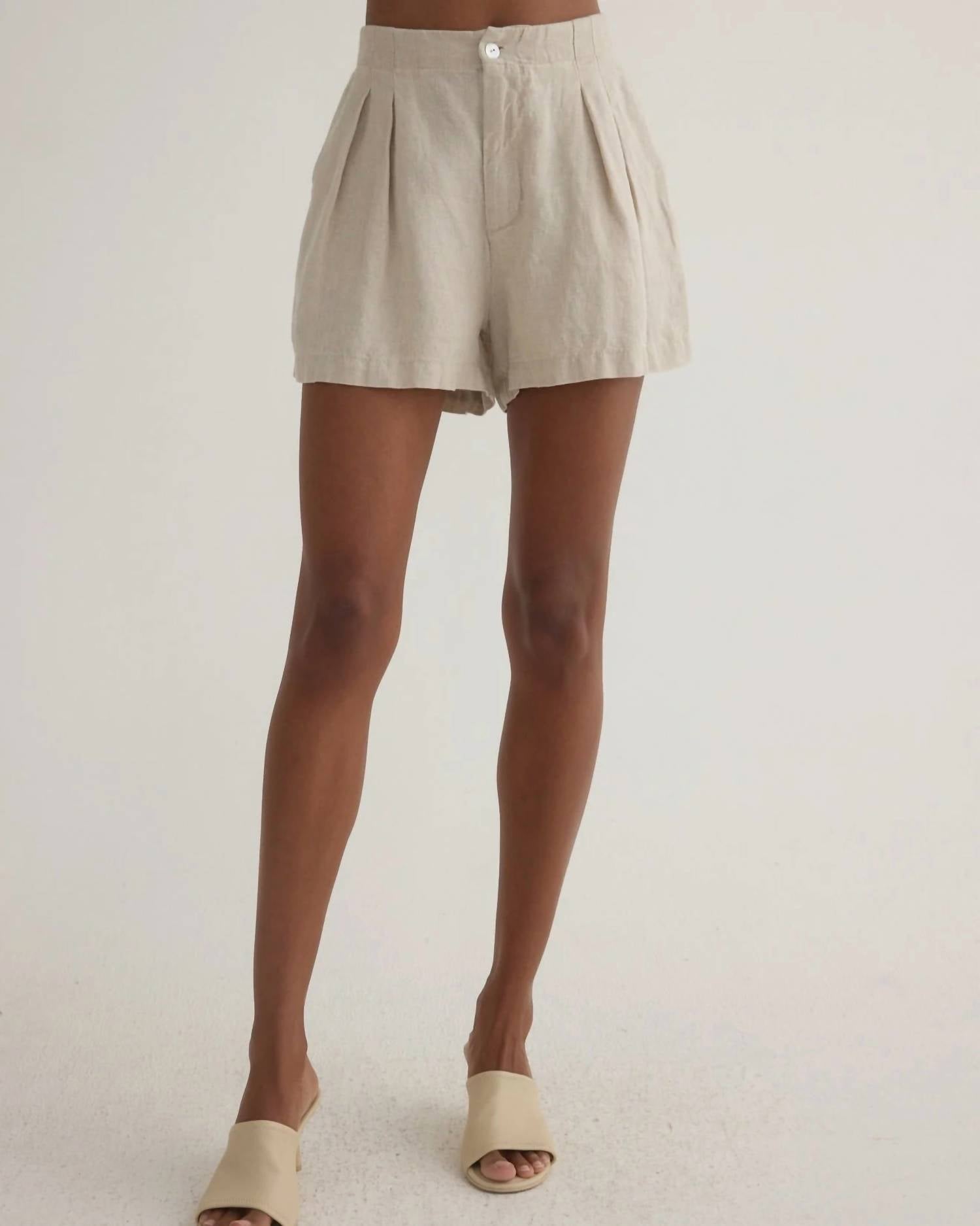 Bella Dahl Pleated Shorts in linen sand - women's shorts