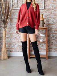 7Th Ray - Drop Shoulder Long Sleeve Button Down Cardigan