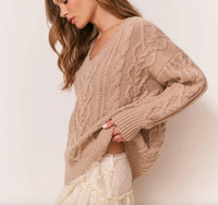 LoveShackFancy Croisette V-neck Pullover Sweater in camel - women's sweater - alternate view