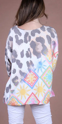 GIGI MODA Celeste Cheetah Print Sweater in white - women's sweater - detail view