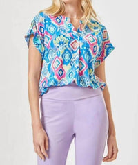 Dear Scarlett - Lizzie Short Sleeves Diamond Print Top