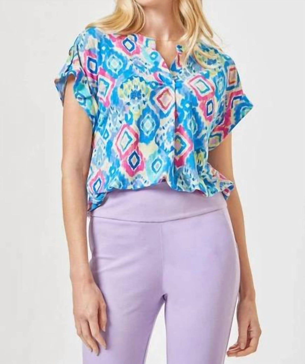 Dear Scarlett - Lizzie Short Sleeves Diamond Print Top
