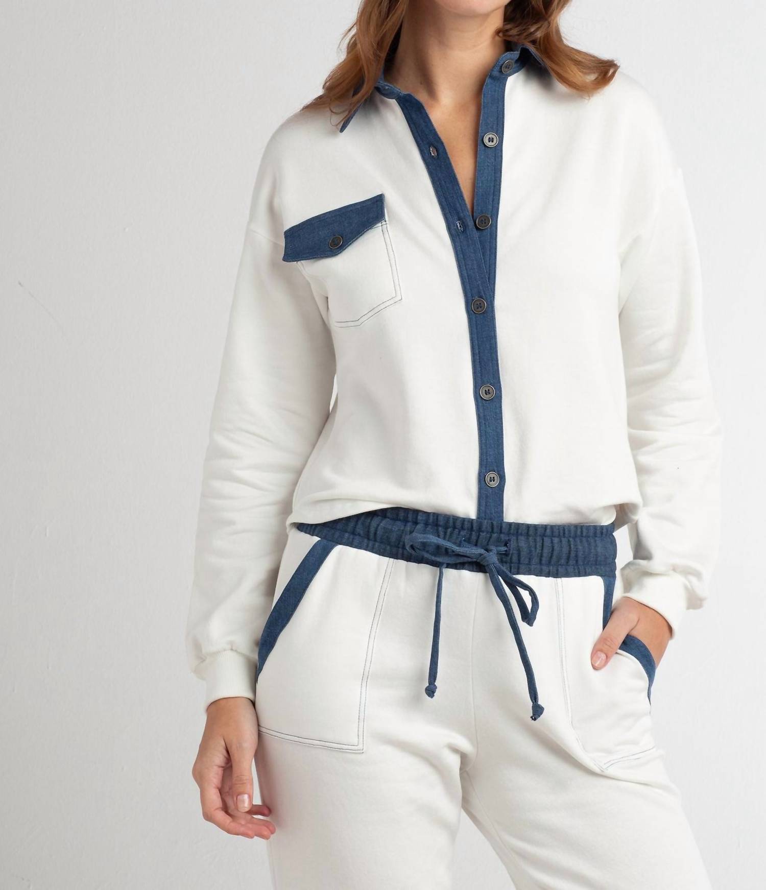 Red Haute - Denim Accent Boyfriend Shirt