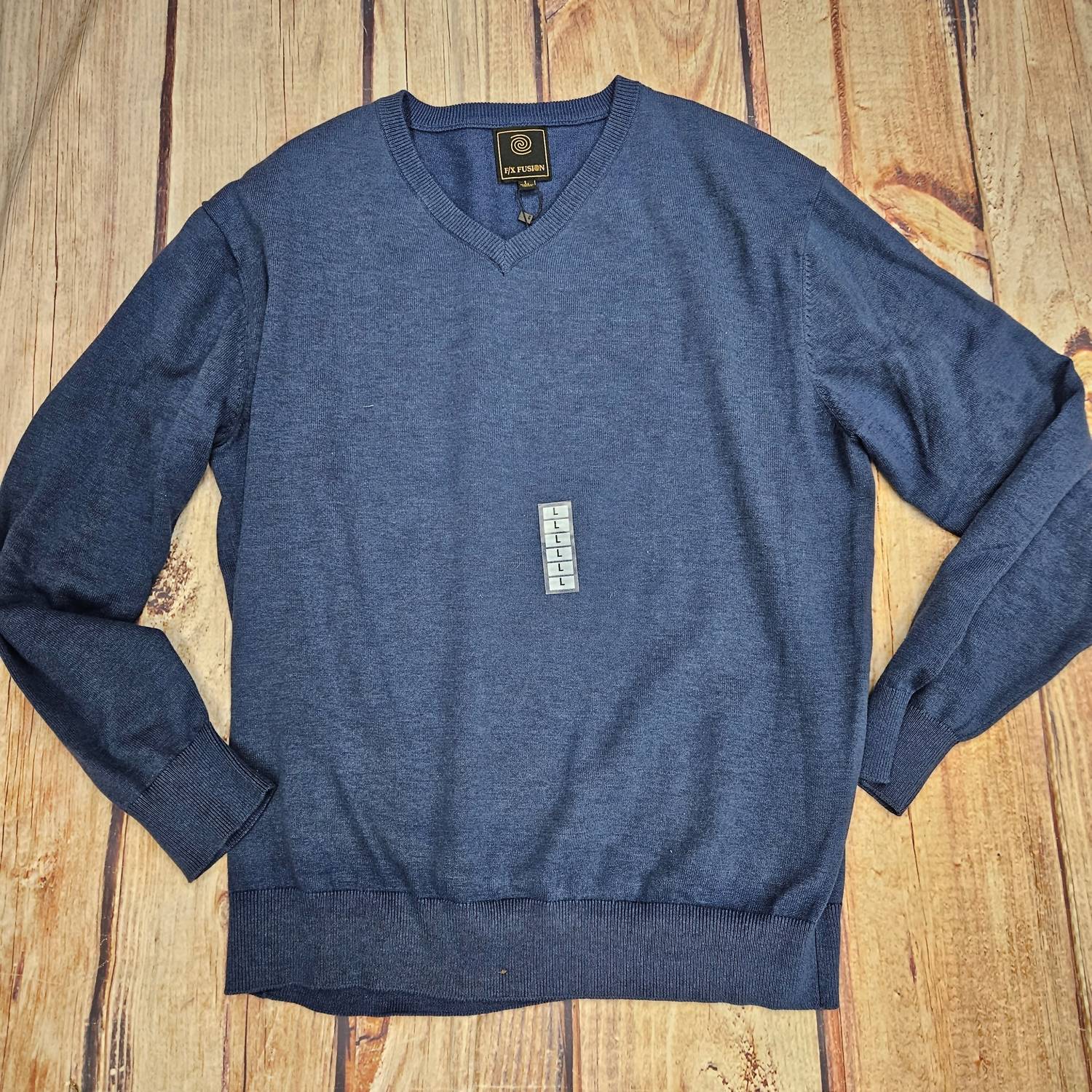 F/X Fusion Men's Long Sleeve V Neck Sweater in blue - men's sweater