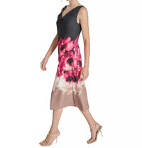 DKNY Women's Floral Asymmetric Cowlneck Midi Dress in black pink - women's dress - alternate view