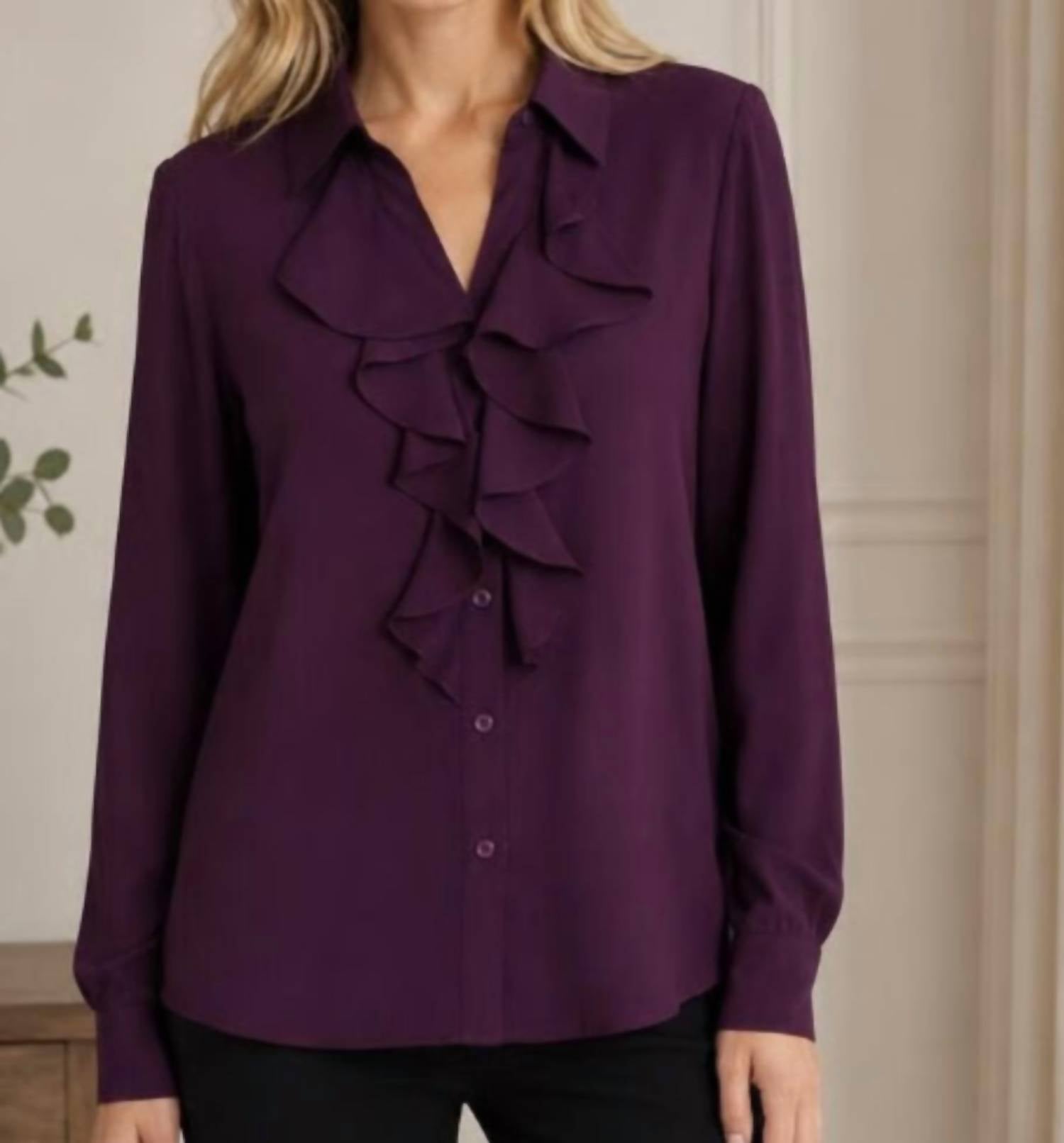 Calvin Klein - Ruffle Front Long Sleeve Blouse
