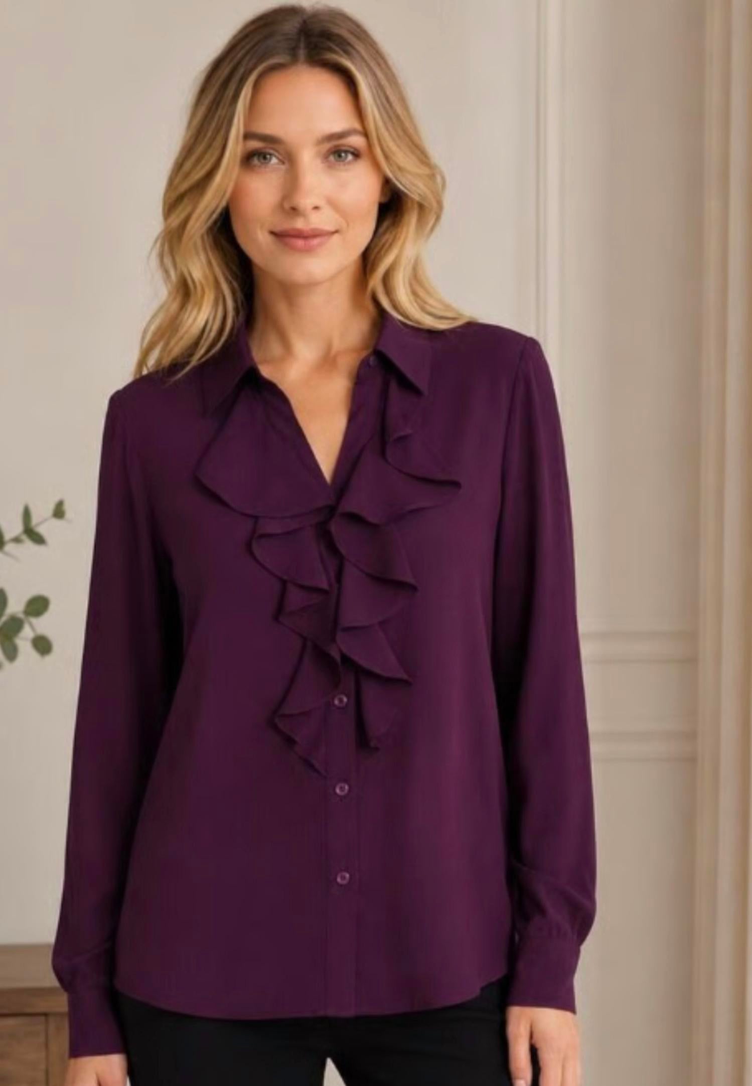 Calvin Klein - Ruffle Front Long Sleeve Blouse
