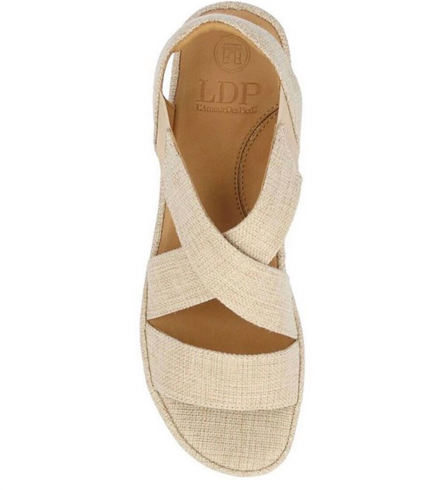 L'amour Des Pieds Women's Aizling Platform Wedge Slip On Sandals in natural linen - women's sandal - detail view