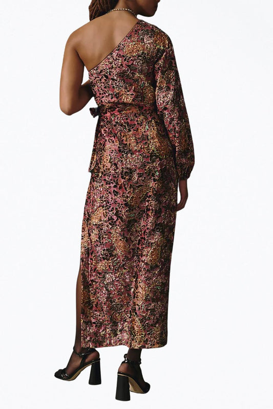 VERA ONE-SHOULDER BELTED VELVET MAXI DRESS