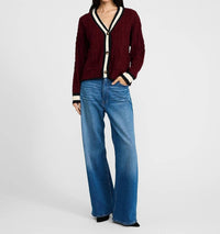 Blu Pepper Varsity Cable Knit Cardigan in burgundy - women's cardigan - view 4