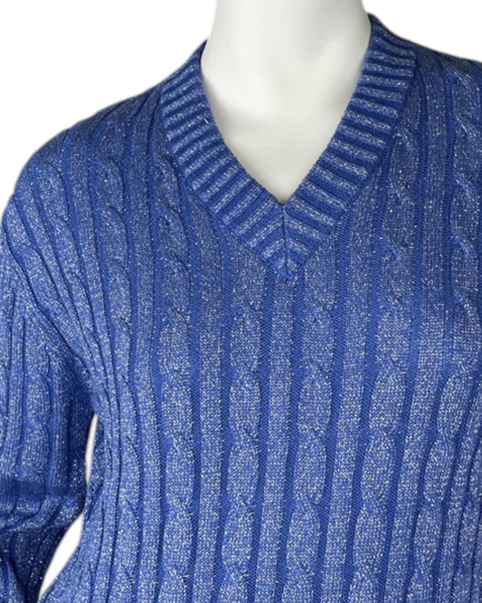 Alashan Cashmere - Hazel Lurex Cable V Neck Sweater
