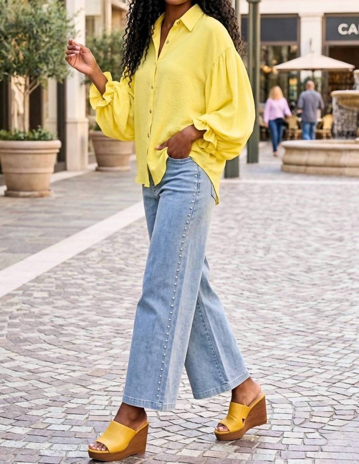 entro Aria Lemon Breeze Blouse in yellow - women's blouse - alternate view