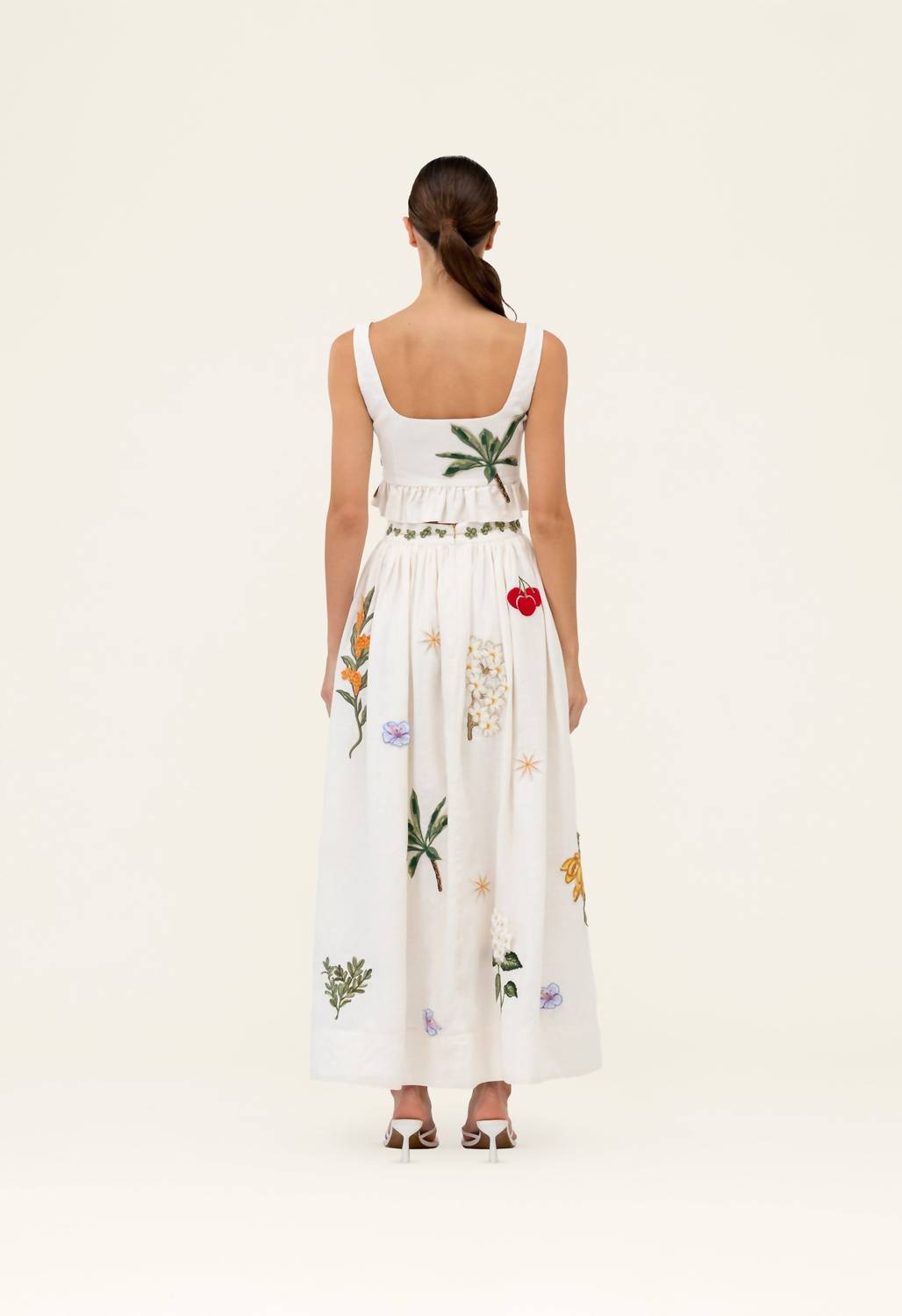 Agua By Agua Bendita - Tangelo Wild Embroidered Linen Maxi Skirt