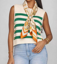 She + Sky - Striped Button Detail Sweater