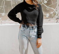 MABLE Amazing Lace Hem Sweater in black - women's sweater - alternate view