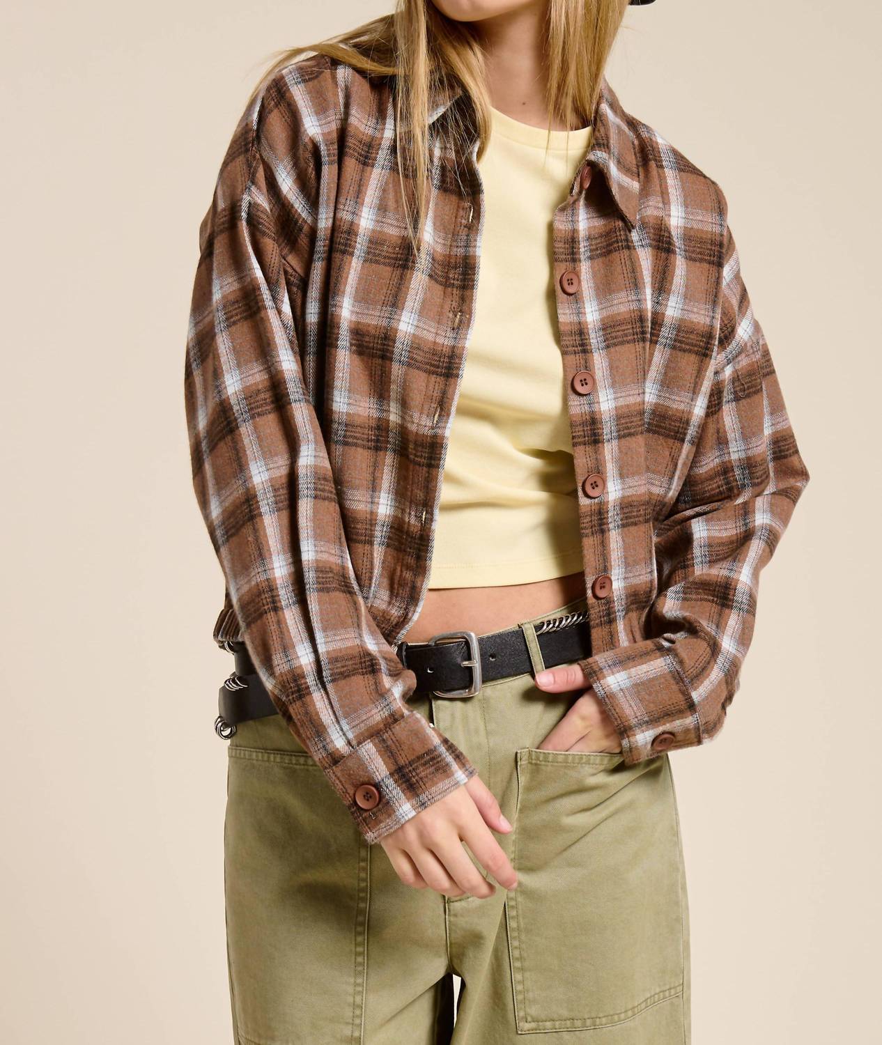 Mimosa - Plaid Button Up Crop Shirt