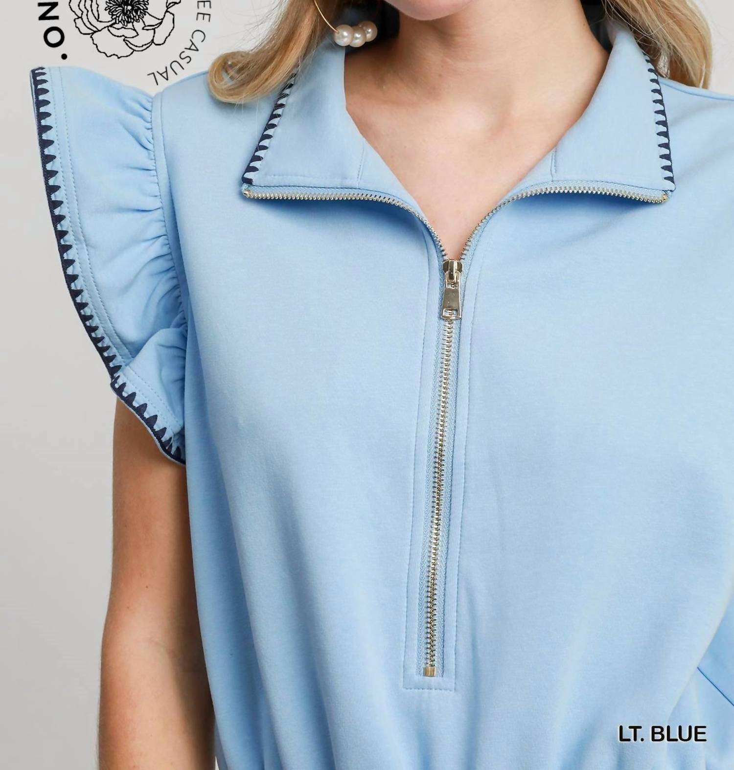 umgee Fresh Start Zip Romper in light blue - women's pants - view 4
