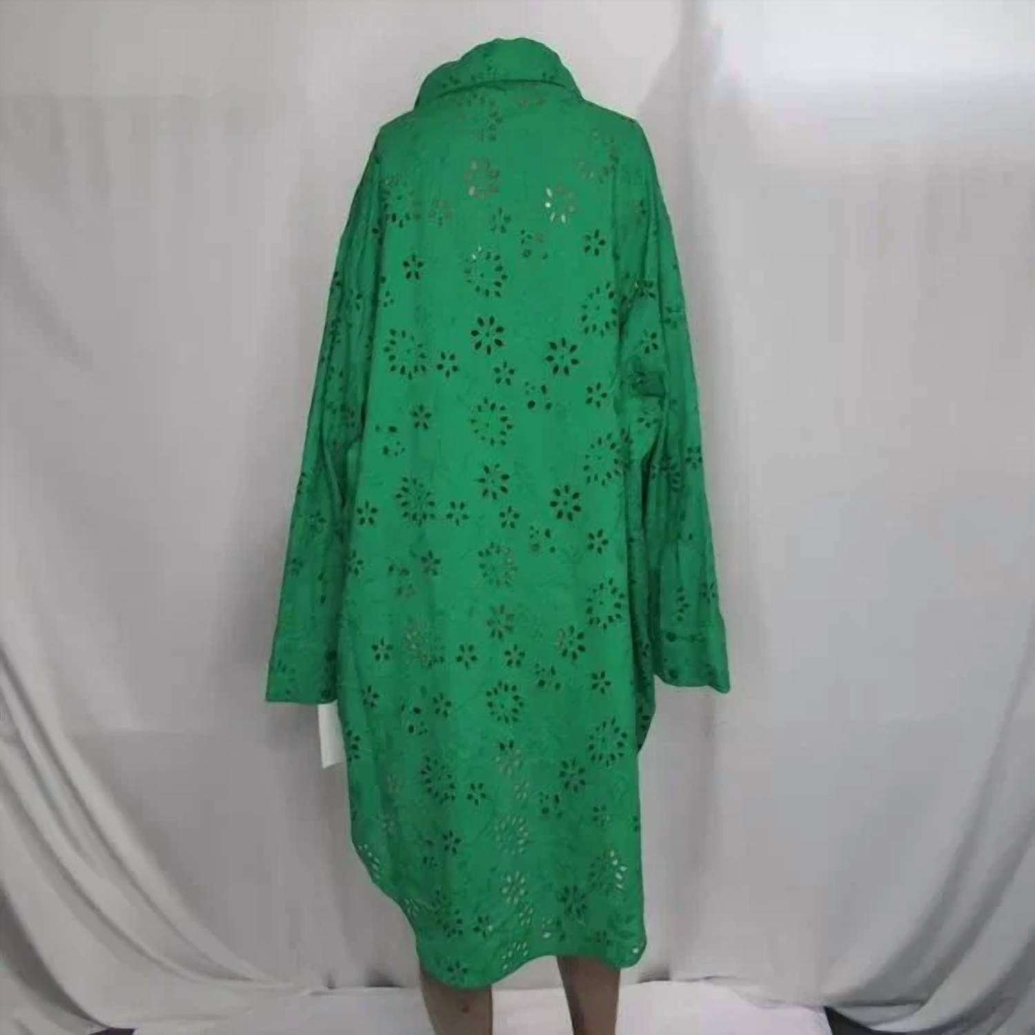 Greta Constantine - Women's Button Up Eyelet Cotton Shirt Dress