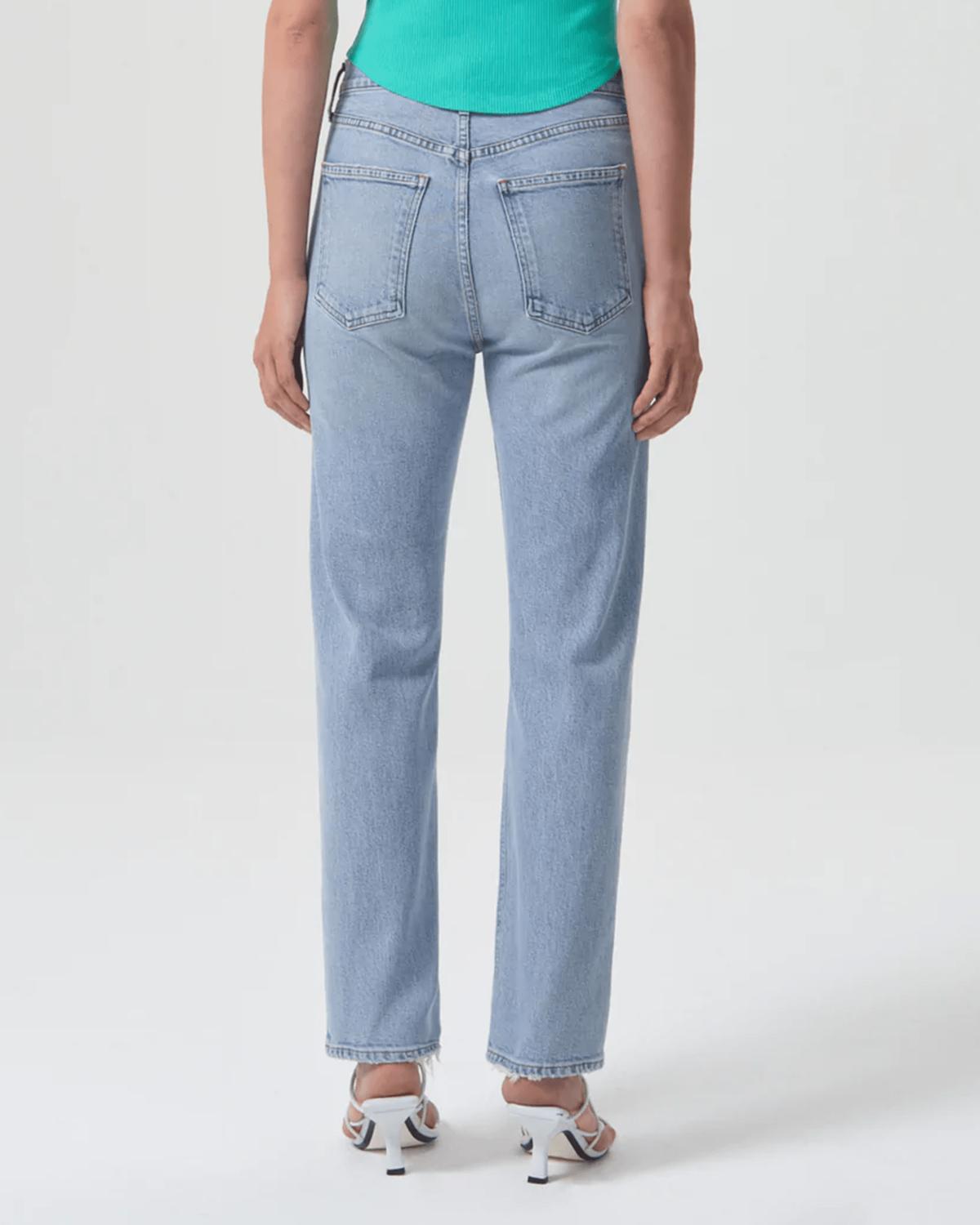 AGOLDE Women's High Rise Stovepipe Jeans in destination - women's jeans - detail view