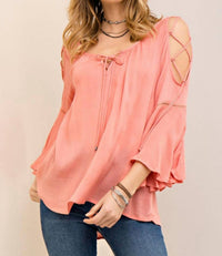 Entro - Open Shoulder Bell Sleeve Top