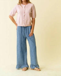 Hem & Thread - Pearl Bow Button Short Sleeve Cardigan