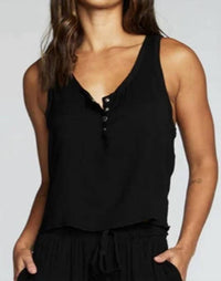 Chaser - Heirloom Wovens Cropped Snap Front Racerback Henley Top
