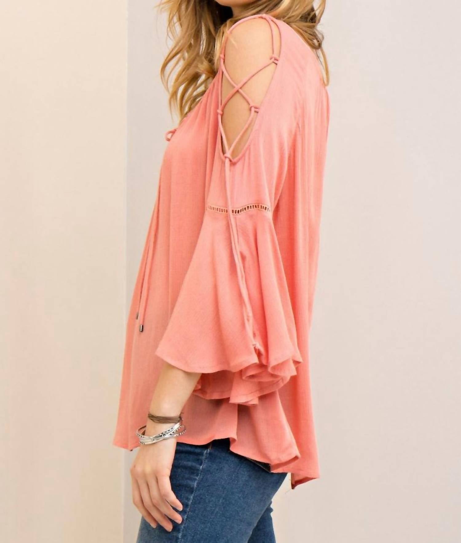 Entro - Open Shoulder Bell Sleeve Top